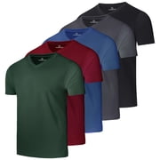 Real Essentials 5 Pack Mens Mesh V Neck T Shirts Dry Fit Athletic Workout Gym Running Tees