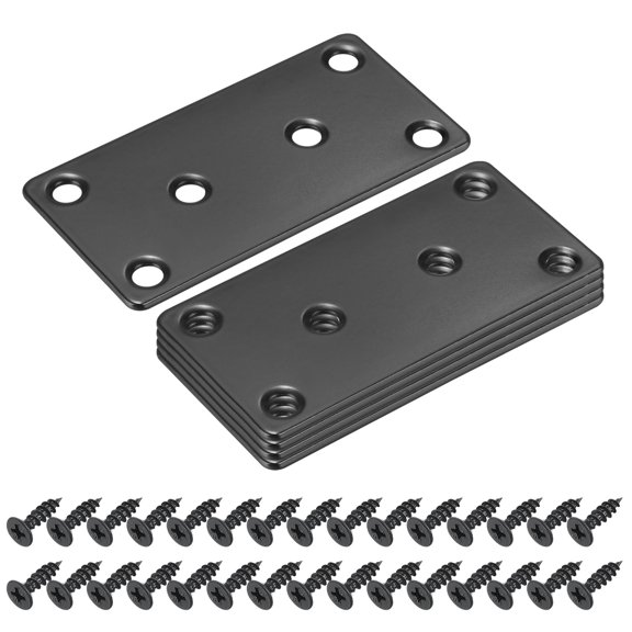 5 Pack Mending Plate Metal Flat Bracket Brace, Black, 3.11"x1.58"