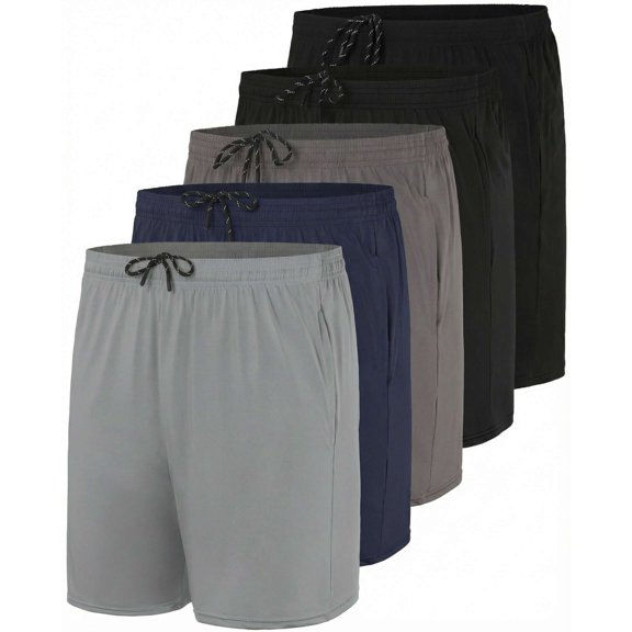 5 Pack Mens 5" Dry Fit Shorts Athletic Gym Running Workout Casual Pockets