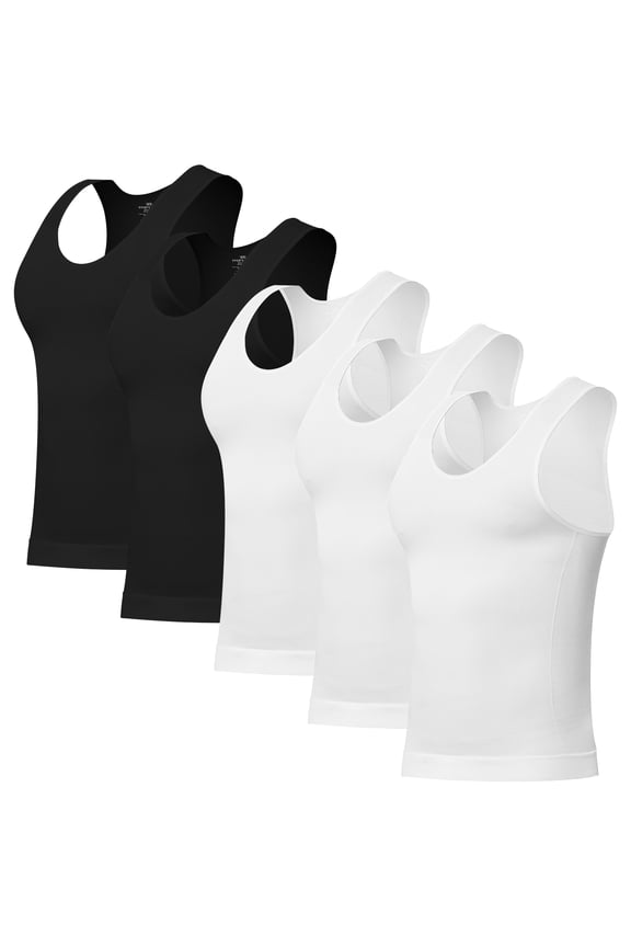 5 Pack Mens Compression Shirt Tank Top Body Shaper Slimming Tummy Control Vest Chest Support Shaping Undershirt for Workout Daily Wear