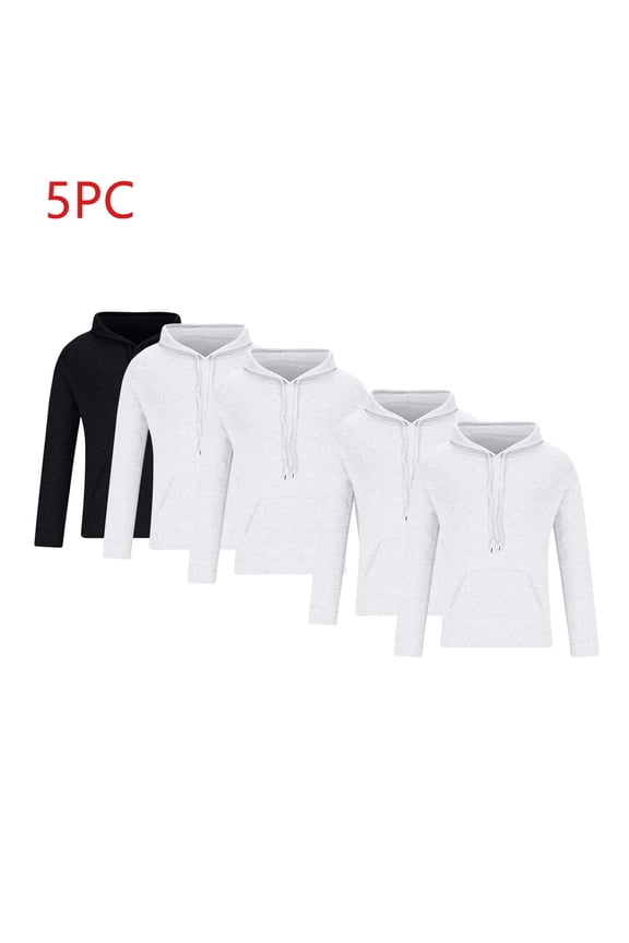 5 Pack Mens Hoodies & Sweatshirts Spring Pullover Hoodie Boys Basic Solid Multipack Long Sleeve Sweatshirt Shirts with Front Pocket