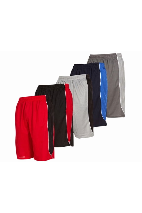 5 Pack: Mens Moisture Wicking Athletic Basketball & Gym Workout Shorts with Pockets Multipack, Sizes up to 3XL