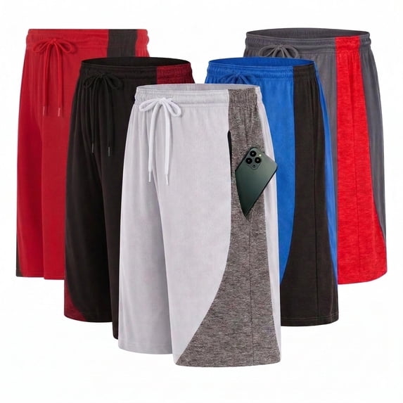 5 Pack: Mens Moisture Wicking Athletic Basketball & Gym Workout Shorts with Pockets Multipack, Sizes up to 3XL