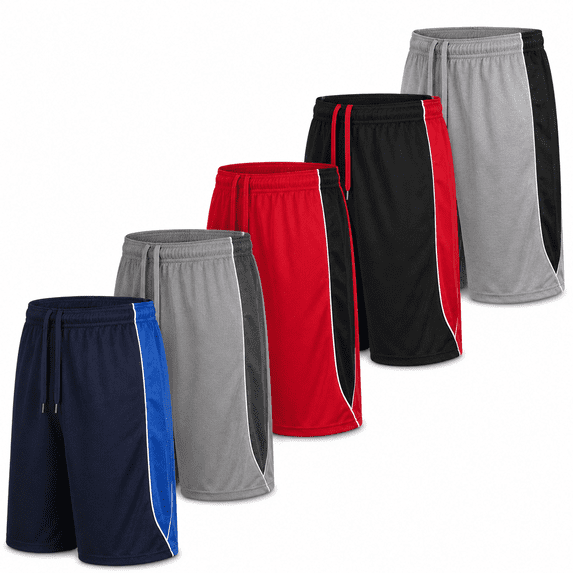 5 Pack: Mens Moisture Wicking Athletic Basketball & Gym Workout Shorts with Pockets Multipack, Sizes up to 3XL