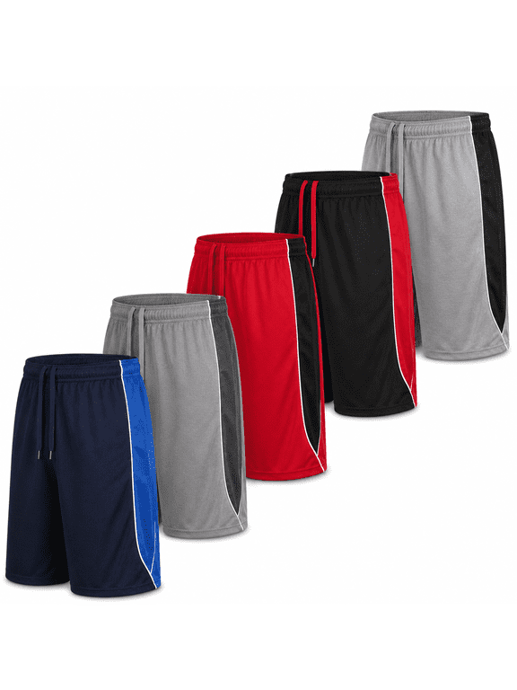 5 Pack: Mens Moisture Wicking Athletic Basketball & Gym Workout Shorts with Pockets Multipack, Sizes up to 3XL