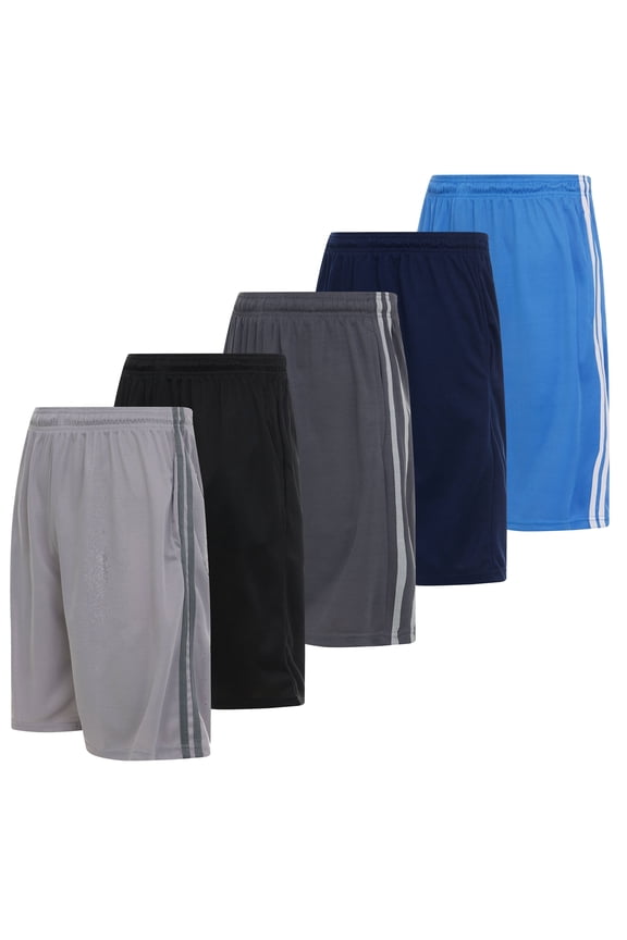 5 Pack: Mens Moisture Wicking Athletic Basketball & Gym Workout Shorts with Pockets Multipack, Sizes up to 3XL