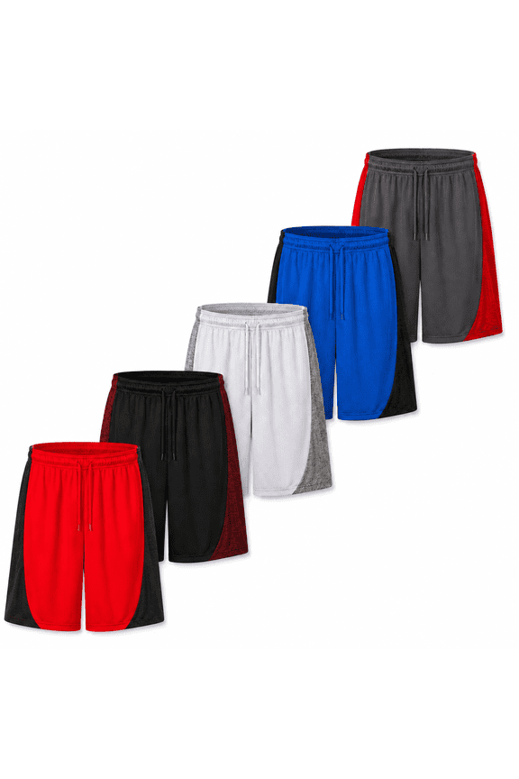 5 Pack: Mens Moisture Wicking Athletic Basketball & Gym Workout Shorts with Pockets Multipack, Sizes up to 3XL
