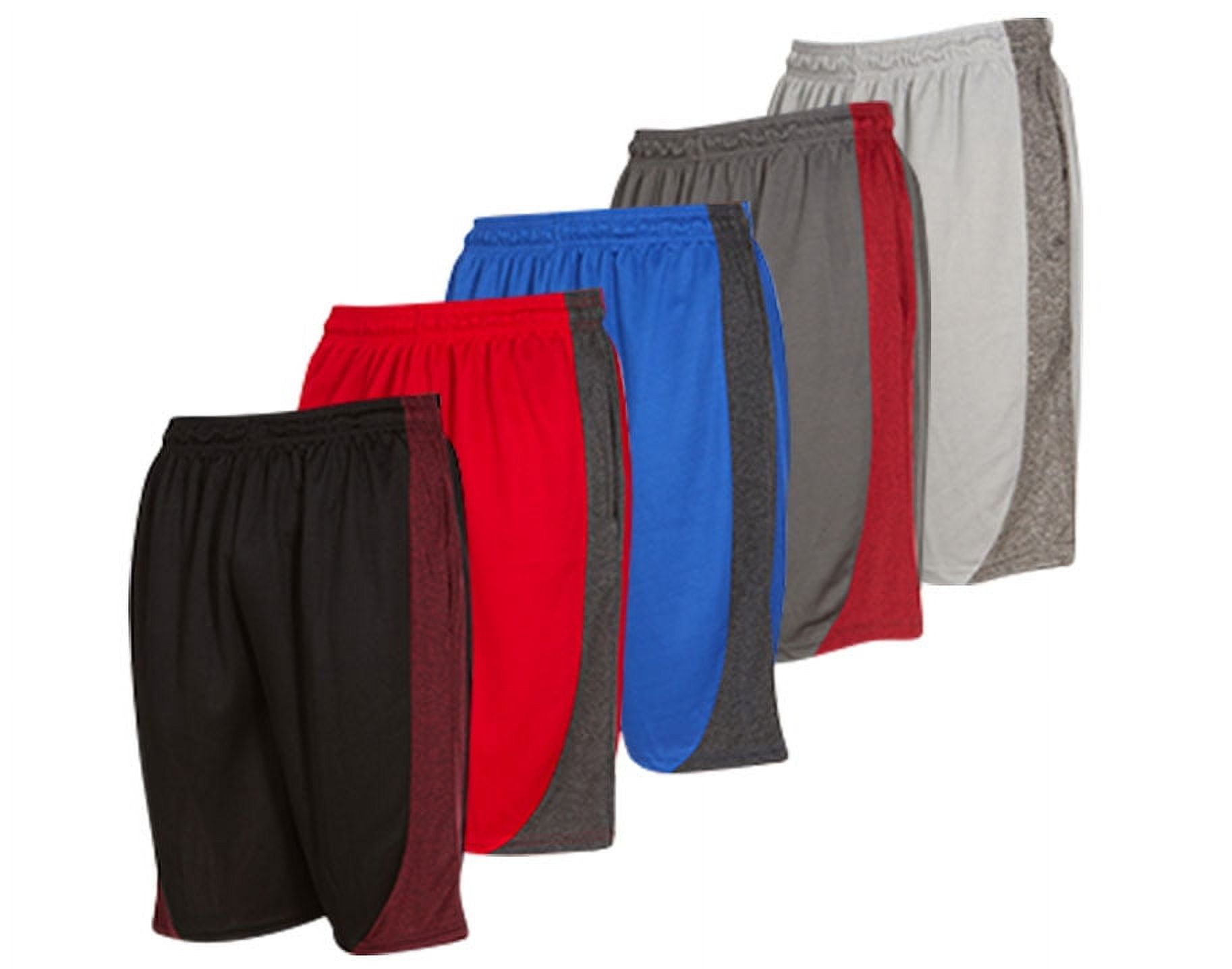 5 Pack: Mens Moisture Wicking Athletic Basketball & Gym Workout Shorts with Pockets Multipack, Sizes up to 3XL