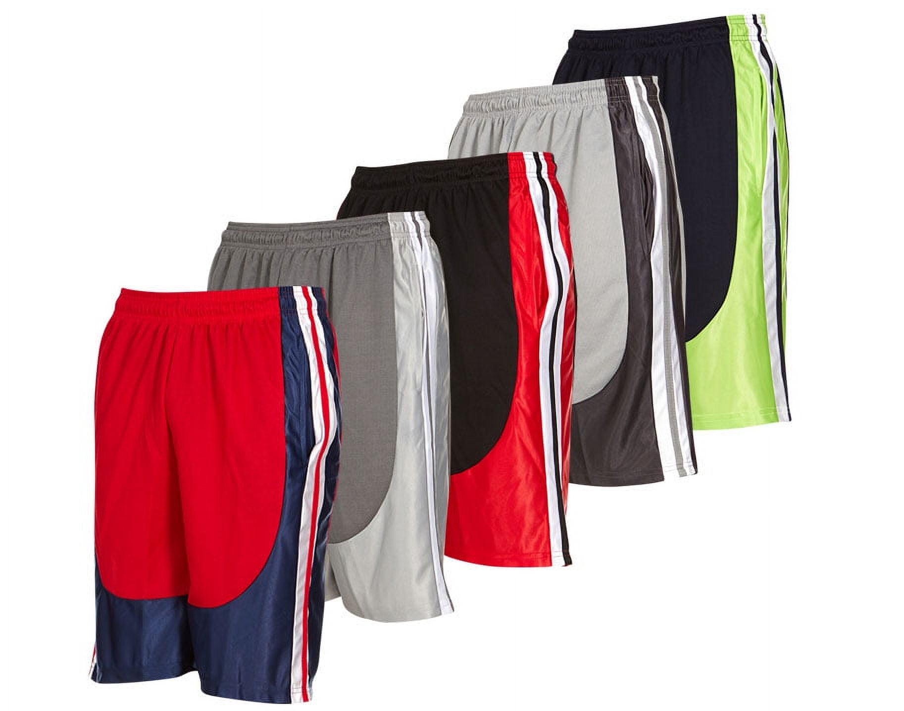 5 Pack: Mens Moisture Wicking Athletic Basketball & Gym Workout Shorts with Pockets Multipack, Sizes up to 3XL