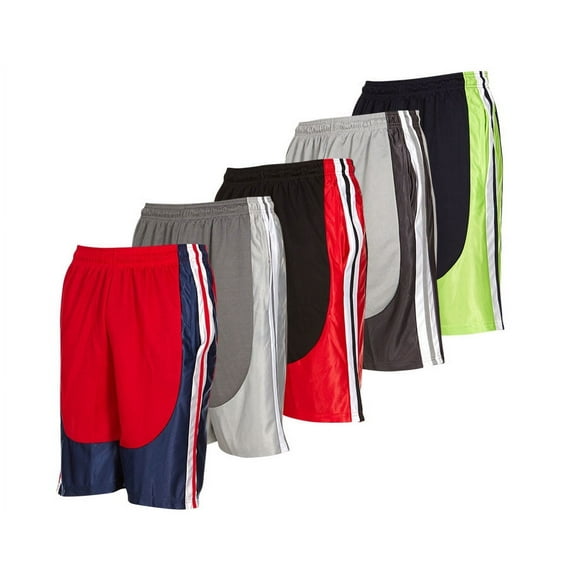 5 Pack: Mens Moisture Wicking Athletic Basketball & Gym Workout Shorts with Pockets Multipack, Sizes up to 3XL