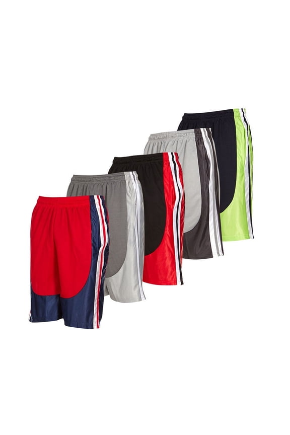 5 Pack: Mens Moisture Wicking Athletic Basketball & Gym Workout Shorts with Pockets Multipack, Sizes up to 3XL