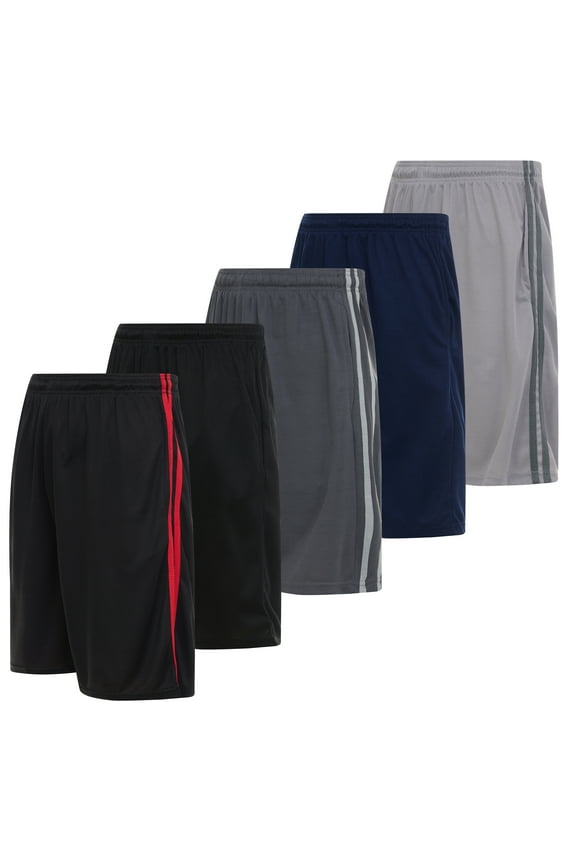 5 Pack: Mens Moisture Wicking Athletic Basketball & Gym Workout Shorts with Pockets Multipack, Sizes up to 3XL