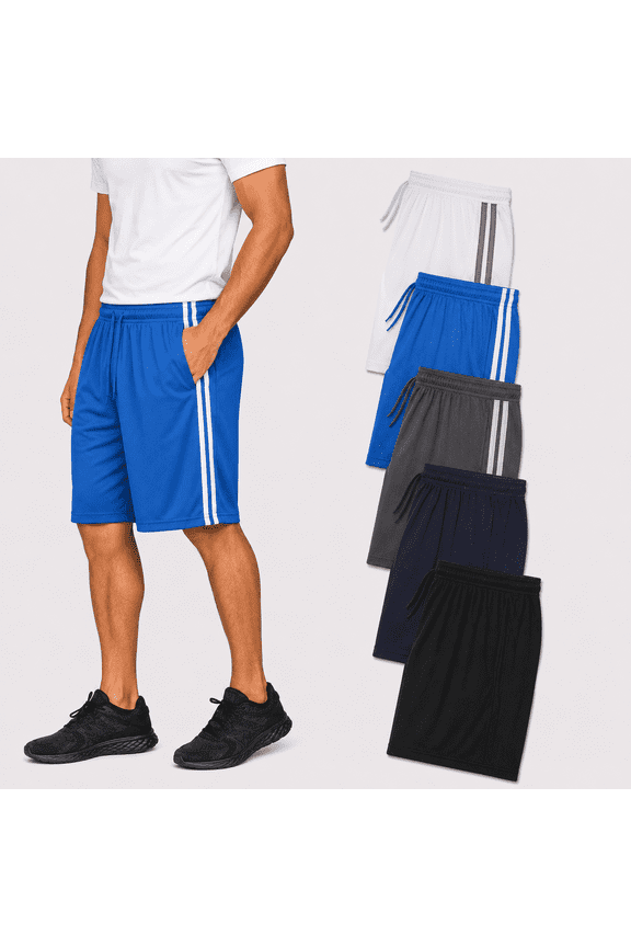 5 Pack: Mens Moisture Wicking Athletic Basketball & Gym Workout Shorts with Pockets Multipack, Sizes up to 3XL
