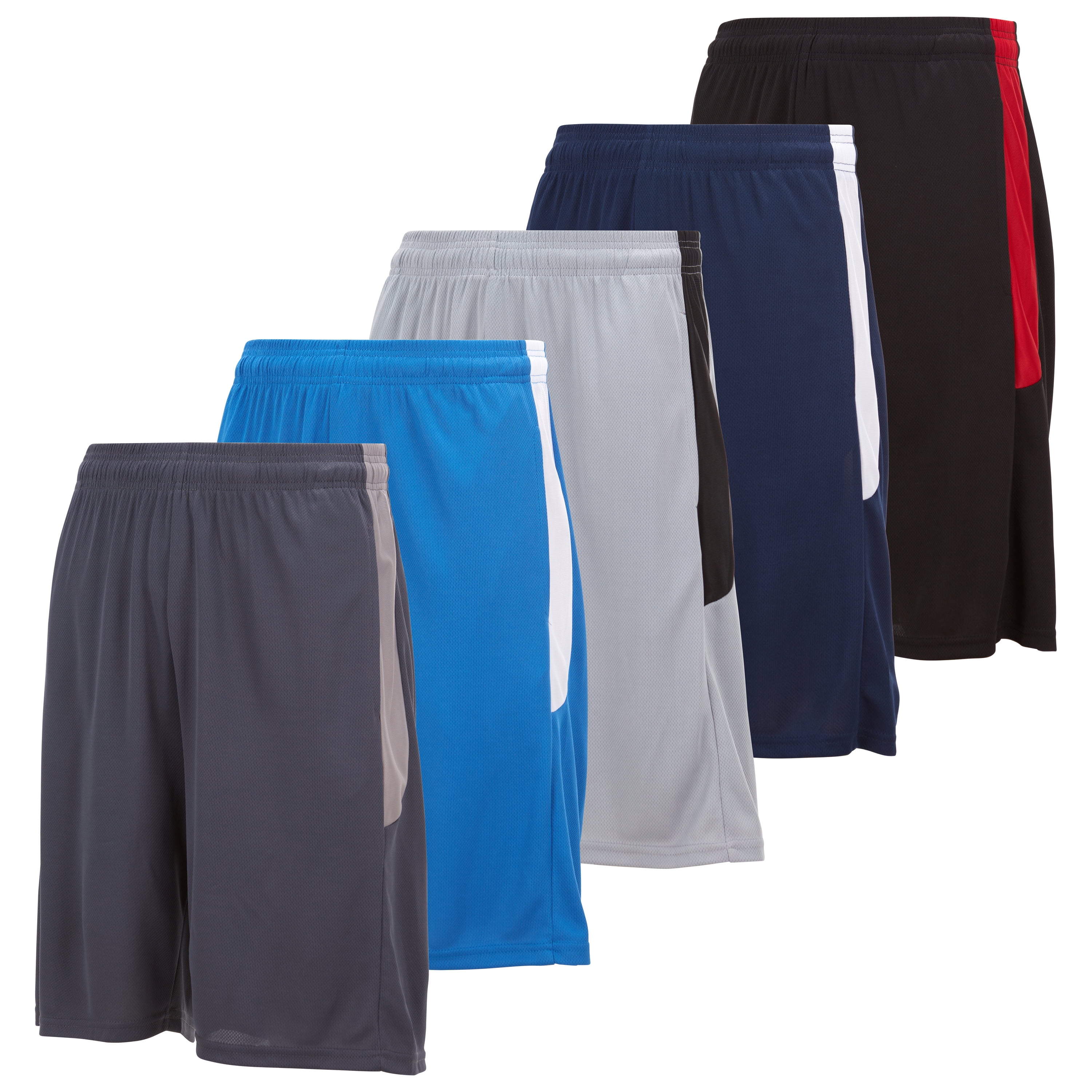 5 Pack Mens Moisture Wicking Athletic & Gym Shorts with Pockets, Sizes
