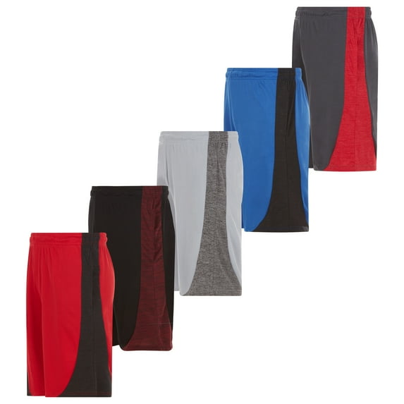 5 Pack: Mens Moisture Wicking Athletic Basketball & Gym Workout Shorts with Pockets Multipack, Sizes up to 3XL