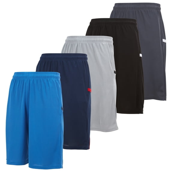 5 Pack: Mens Moisture Wicking Athletic Basketball & Gym Workout Shorts with Pockets Multipack, Sizes up to 3XL
