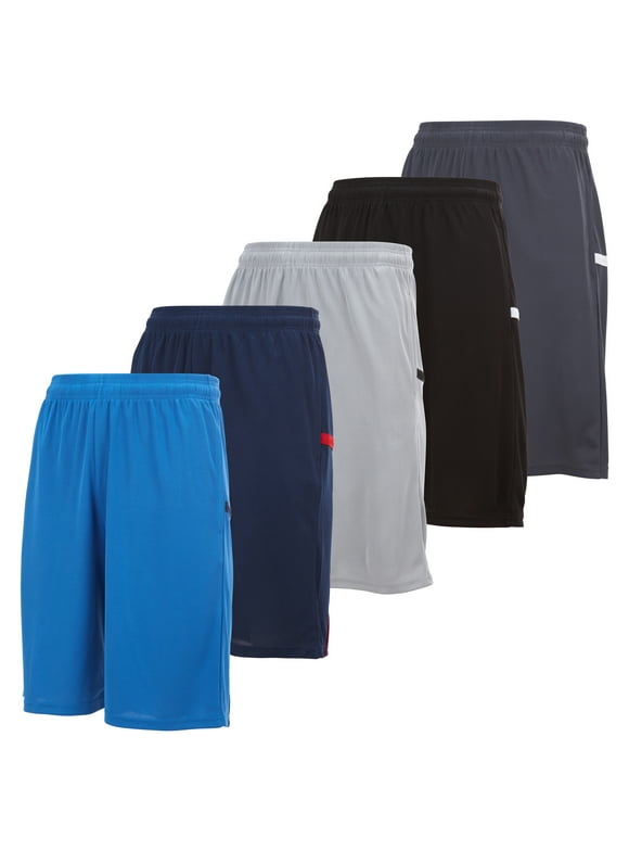 5 Pack: Mens Moisture Wicking Athletic Basketball & Gym Workout Shorts with Pockets Multipack, Sizes up to 3XL
