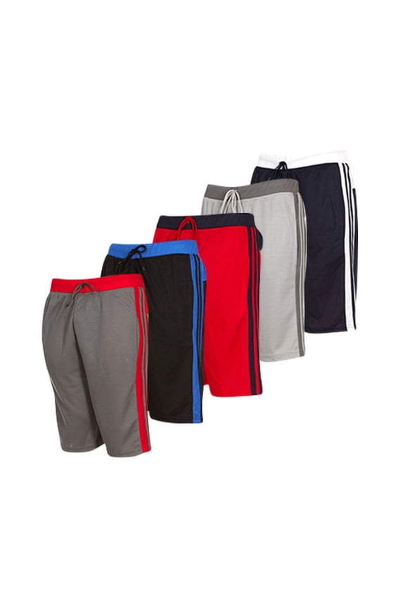 5 Pack: Mens Moisture Wicking Athletic Basketball & Gym Workout Shorts with Pockets Multipack, Sizes up to 3XL