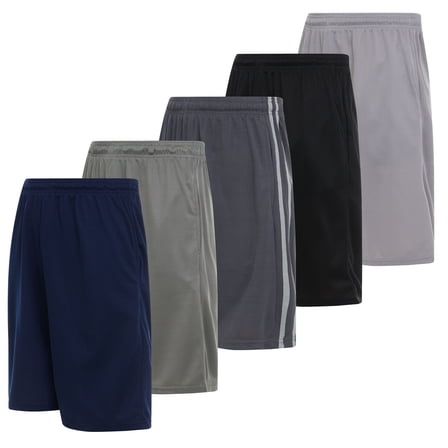 5 Pack: Mens Moisture Wicking Athletic Basketball & Gym Workout Shorts with Pockets Multipack, Sizes up to 3XL