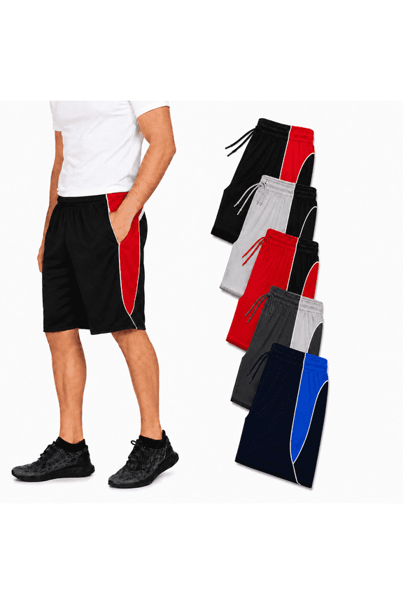 5 Pack: Mens Moisture Wicking Athletic Basketball & Gym Workout Shorts with Pockets Multipack, Sizes up to 3XL