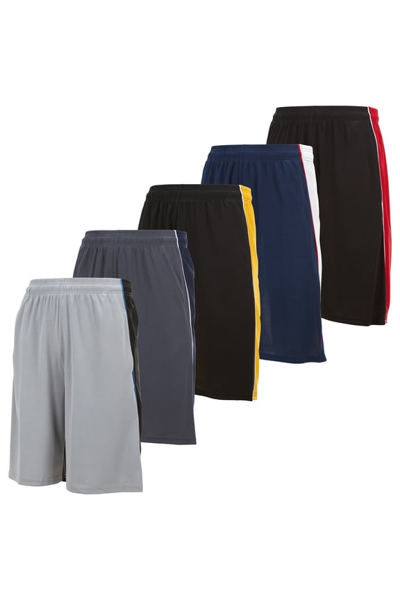 5 Pack: Mens Moisture Wicking Athletic Basketball & Gym Workout Shorts with Pockets Multipack, Sizes up to 3XL