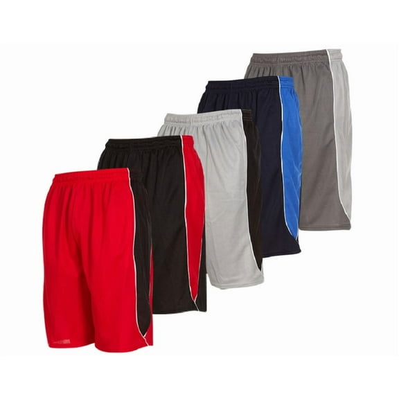 5 Pack: Mens Moisture Wicking Athletic Basketball & Gym Workout Shorts with Pockets Multipack, Sizes up to 3XL