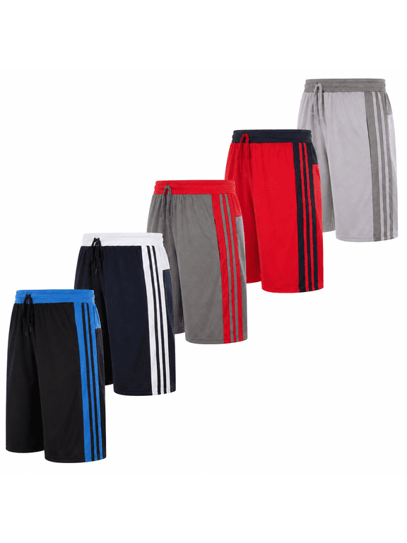 5 Pack: Mens Moisture Wicking Athletic Basketball & Gym Workout Shorts with Pockets Multipack, Sizes up to 3XL