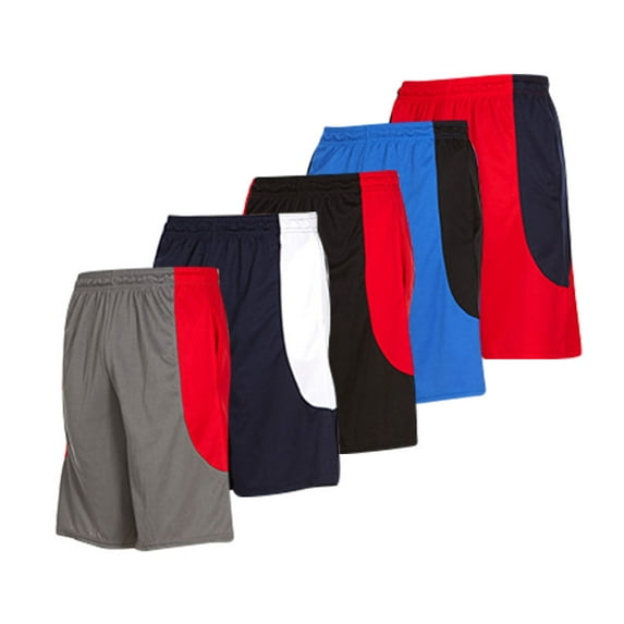 5 Pack: Mens Moisture Wicking Athletic Basketball & Gym Workout Shorts with Pockets Multipack, Sizes up to 3XL