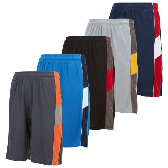 5 Pack: Mens Moisture Wicking Athletic Basketball & Gym Workout Shorts with Pockets Multipack, Sizes up to 3XL