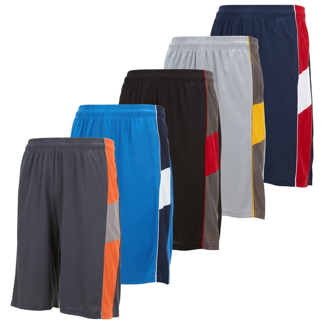 5 Pack Mens Moisture Wicking Athletic Basketball & Gym Workout Shorts