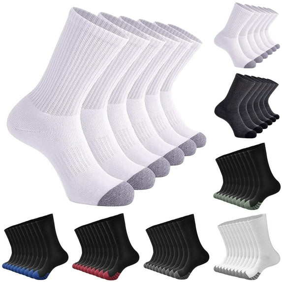 5 Pack Mens Solid Color Basketball Socks Cushioned Crew Length Sports Athletic Socks