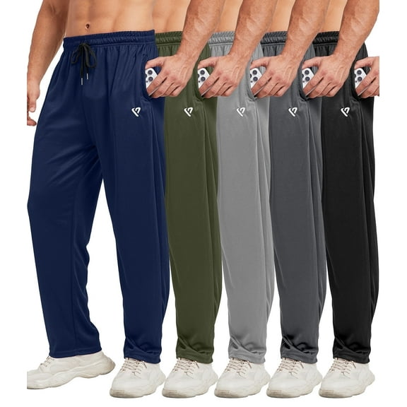 5 Pack Mens Sweatpants Open Bottom Joggers for Men with Zip Pockets Loose Fit Mesh Athletic Pants for Running,Casual