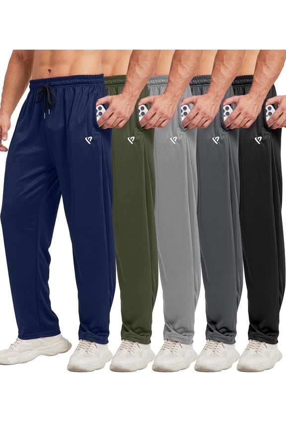 5 Pack Mens Sweatpants Open Bottom Joggers for Men with Zip Pockets Loose Fit Mesh Athletic Pants for Running,Casual