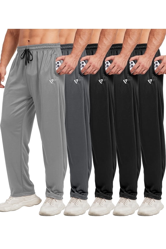 5 Pack Mens Sweatpants Open Bottom Joggers for Men with Zip Pockets Loose Fit Mesh Athletic Pants for Running,Casual