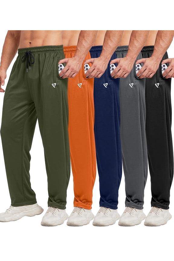 5 Pack Mens Sweatpants Open Bottom Joggers for Men with Zip Pockets Loose Fit Mesh Athletic Pants for Running,Casual