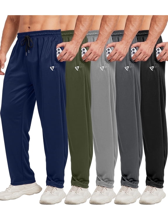 5 Pack Mens Sweatpants Open Bottom Joggers for Men with Zip Pockets Loose Fit Mesh Athletic Pants for Running,Casual