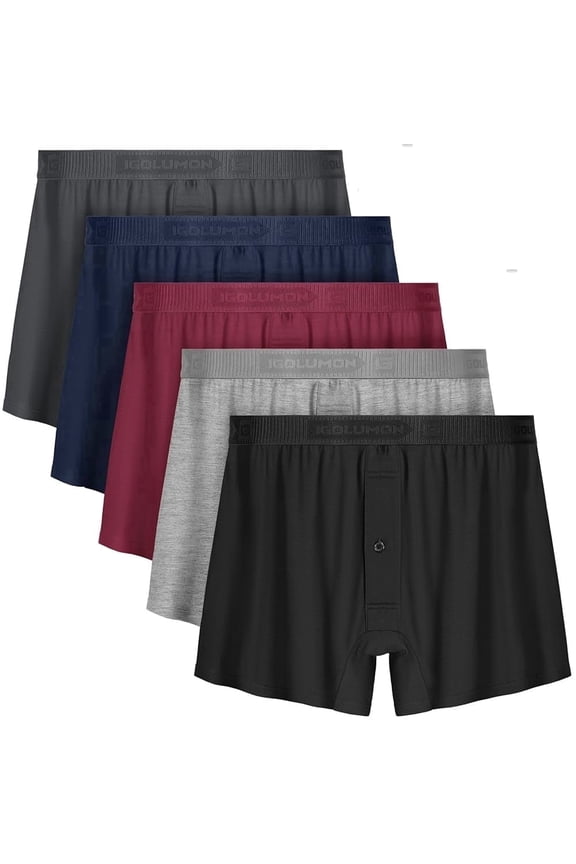 5 Pack Mens Underwear Boxer Shorts for Men Bamboo Rayon Boxers Classic Relaxed Fit Boxer Shorts with Button Fly
