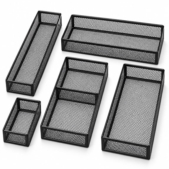 Partision Desk 5 Pack Mesh Desk Drawer Organizer Set with Adjustable Divider ...