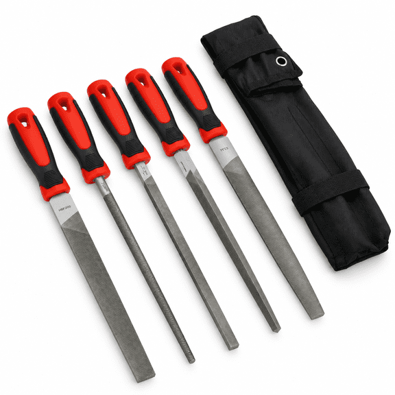 5-Pack Metal Hand File Set With Flat, Round, Half-Round, Triangle, Square Files