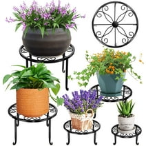 5 Pack Metal Plant Stand for Outdoor Indoor Heavy Duty Flower Pot Stands Round Plant Shelf Black