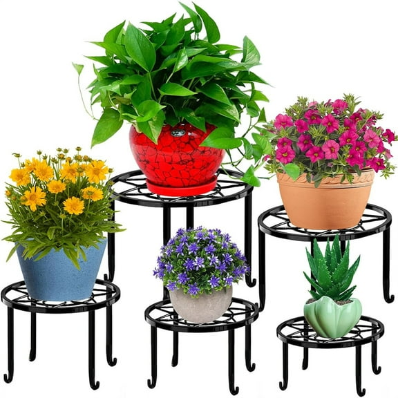 5 Pack Metal Plant Stands,Heavy Duty Potted Holder for Flower Pot,Indoor and Outdoor Metal Rustproof Iron Garden Container Round Support Stand for Outdoor Indoor Plants