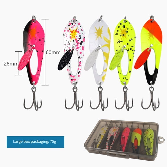5 Pack Metal Spinner Lure Bait Kit for Freshwater and Saltwater Fishing Targeting For Bass Trout Perch in Rivers Lakes and Oceans (Large Size)