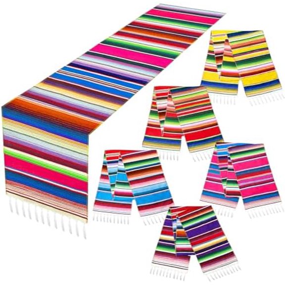 5 Pack Mexican Table Runner 14 x 106 Inch Large Fiesta Mexican Party Decorations Serape Table Runners Mexican Theme Party Decorations Fun Taco Tuesday Carnival Birthday$$Home Decor, Kitchen, & Other