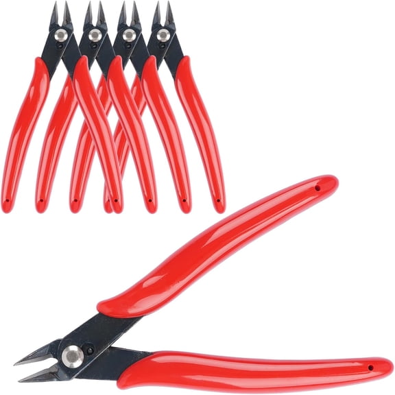 5 Pack Micro Wire Cutters, 5 Inches Flush Cutters Pliers, Diagonal Side Cutters Nippers, Zip Tie Sprue Cutter for Electronics, Plastic Models, Jewelry (Red)
