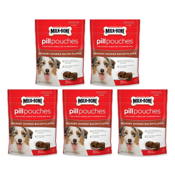 (5 Pack) Milk-Bone Pill Pouches Hickory Smoked Bacon Flavor Treats for Dogs, 6 oz Bags
