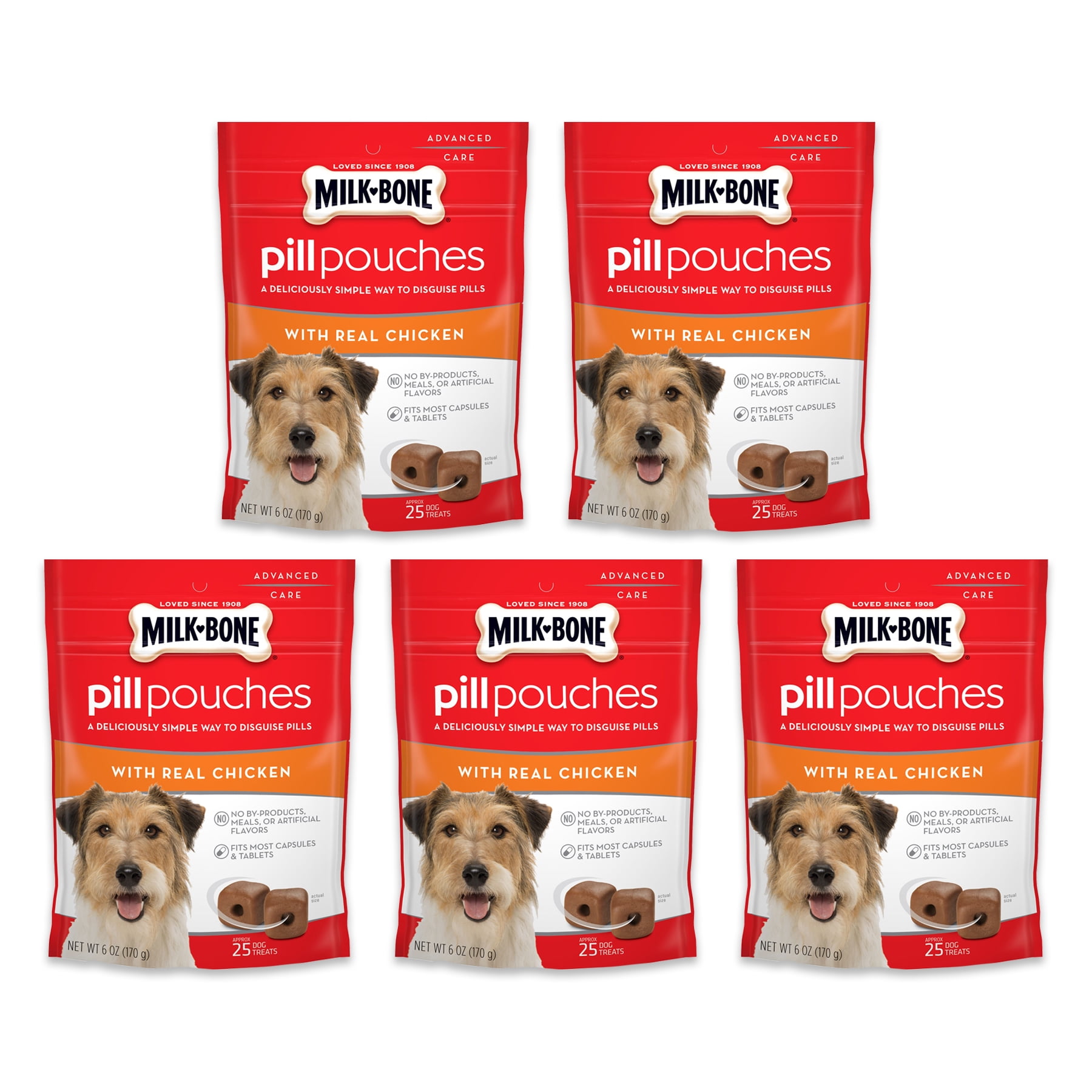 (5 Pack) Milk-Bone Pill Pouches with Real Chicken Dog Treats, 6 oz