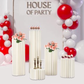 5 Pack Milky White Cardboard Cylinder Flower Stands 110Lbs Load Wedding Table Centerpiece Riser