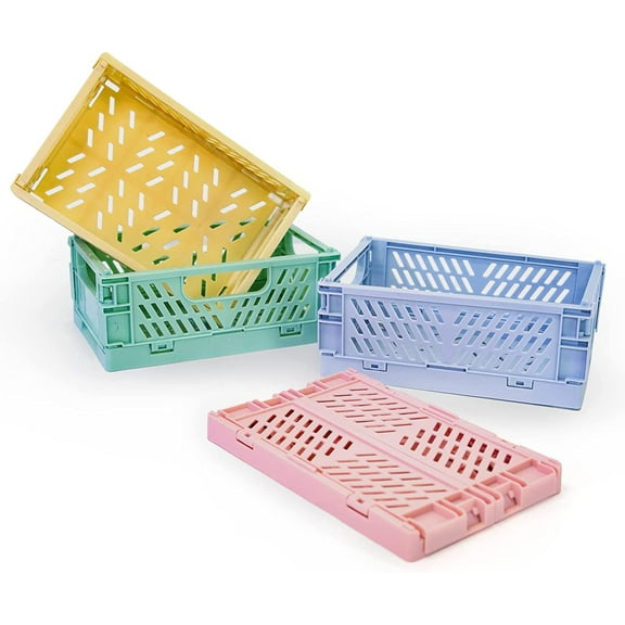 5 Pack Mini Plastic Baskets for Organizing and Storage, Collapsible Space Saving Crates, Office Desk Drawer Organizer, Foldable Storage Bins for Household Organizing, 9.5 x 6.7 x 3.8 in