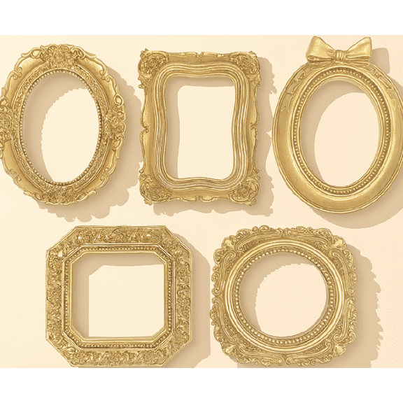 5 Pack Mini Vintage Picture Frames Resin Gold Assorted Shapes with Magnetic Stickers Adhesive Tape Multi-Use Desk Fridge Display