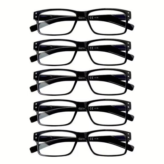 5-Pack Minimalist Style Glasses for Men Anti-Blue Light Computer Glasses Anti-Blue Light Lenses Classic Rectangular Frame Quality Readers with Spring Hinges Lightweight Eyeglasses for Daily Wear